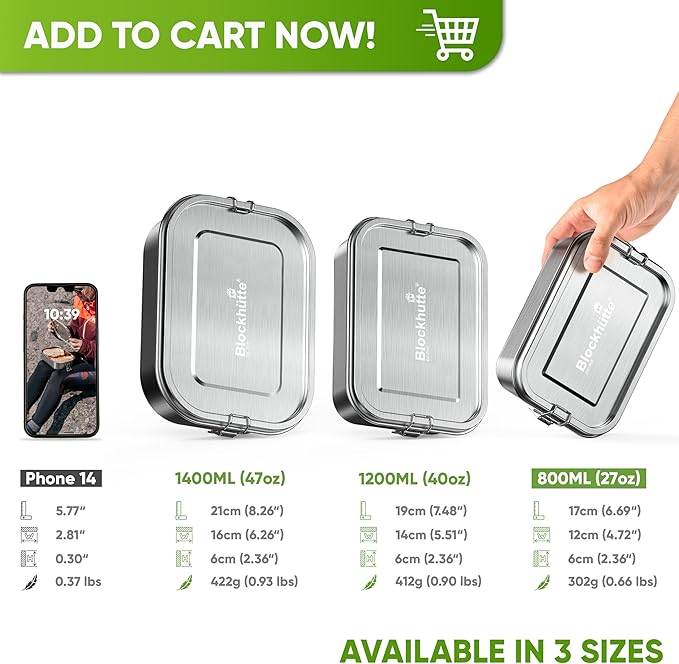 Blockhütte Custom Lunch Box for Kids Stainless Steel I 27oz I Bento Box Custom Name I Metal Lunchbox I Non-Toxic, Eco-Friendly, Leakproof Lunch Container Adults I Personalized Gifts for men