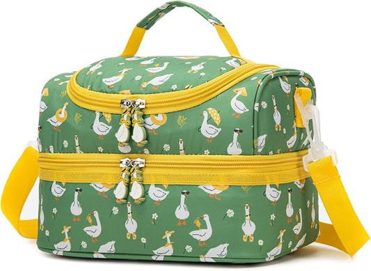 Insulated Kids Dual Compartment Lunch Bags Tote for Girls Boys Toddler Lunch Boxes Pre-School Toddler Kindergarten Picnic Camp Food Cooler Thermal with Strap (Z Ducks)