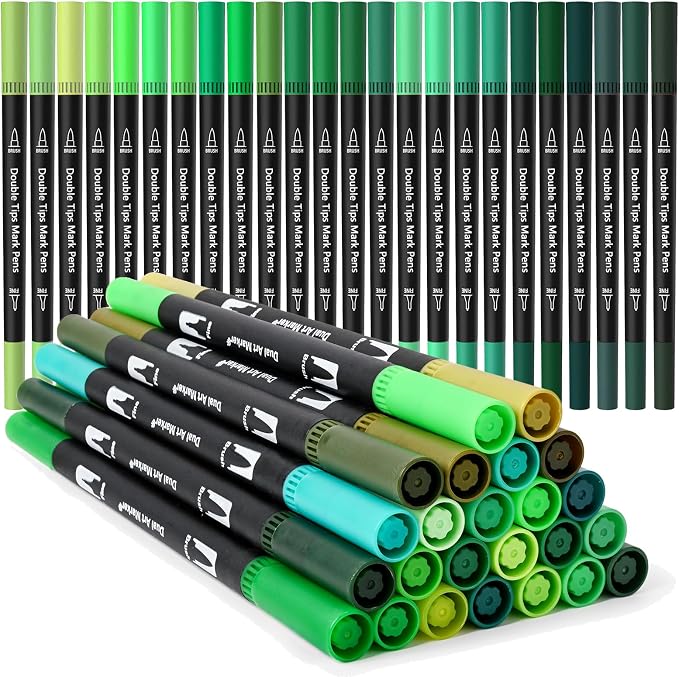 Green Dual Tip Brush Pen,Colored Fine & Brush Calligraphy Pens, Dual Tip Green Markers for Adult Coloring Felt Tip Books Drawing Planner Calendar Art Sketch Outlining Sketching Calligraphy