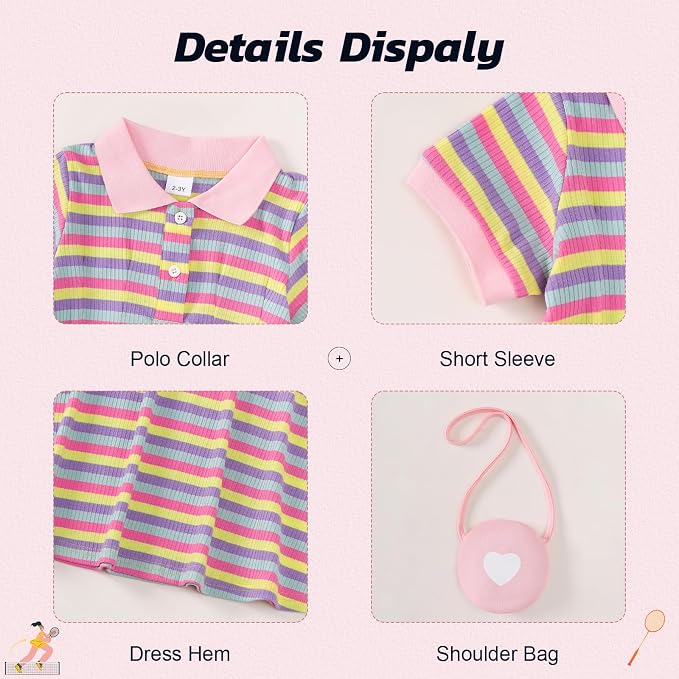 Renotemy Infant Baby Girl Dress Toddler Girls Summer Clothes School Outfits Cotton Short Sleeve Polo Dresses with Bag 12M-5T