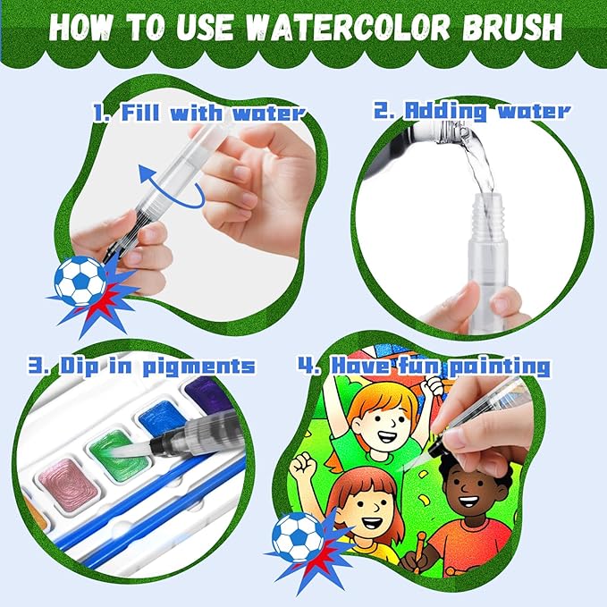 Paint with Water Coloring Books for Kids, Soccer Theme Learn & Color Art Set, Mess Free Watercolor Paint Kit, Painting Activity for Kids Ages 3-5 4-8, Arts and Crafts Drawing Gift Toy for Boy Girl