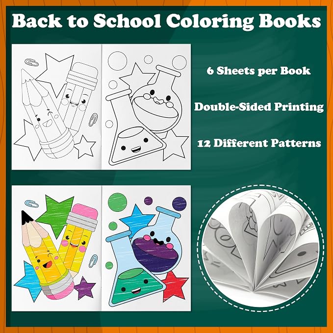 Dvbonike 96Pcs Back to School Coloring Books - First Day of School DIY Color-in Pages Pencil Schoolbag Cute Patterns Drawing Booklet Classroom Reward Art Activity Gifts Party Favors Supplies