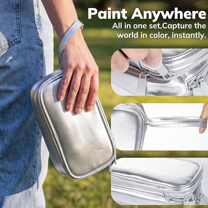 JusArt 100 Colors Watercolor Paint Set,Travel Watercolor Set with Handbag,Art Supplies with Metallic Color, Detail Painting Brushes, Water Brush Pens, Portable Watercolor Supplies for Adult, Artists, Professionals