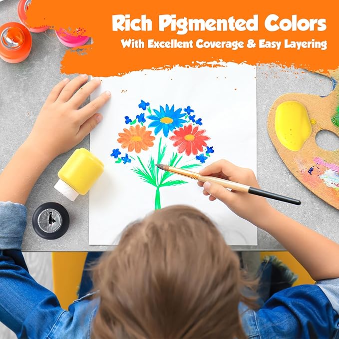 EXTRIC Washable Paint for Kids 8 Color, Non-Toxic Tempera Kid Paint 2 oz Bottles, Vibrant Pigments, Easy-Clean Toddler Paints, Kids Painting Set Arts and Crafts Supplies