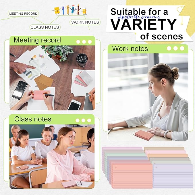 12 Pack Colored Index Cards with Key Ring 3 x 5 Inch 1800 Count Portable Flash Cards College Ruled Lined Flashcards Notepad Aesthetic Notecards for Note Taking Learning Office (Pastel Color)