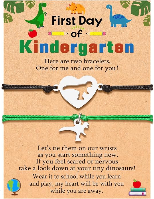 UNGENT THEM Back to School Bracelet Mother Son Dinosaur First Day of School Gifts for Boys Girls