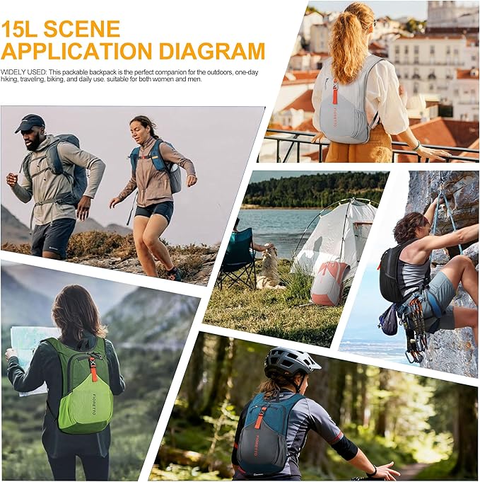 FIORETTO 10L/15L/20L Hiking Backpack for Women Men Mini Packable Backpack Lightweight Small Daypack for Travel Camping
