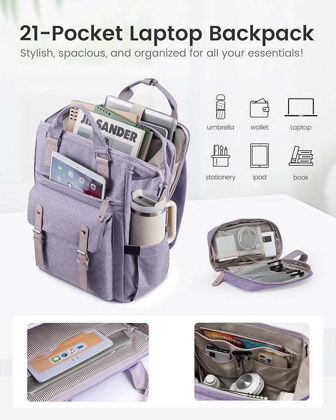 LOVEVOOK Laptop Backpack for Women with Giant Tumbler Holder Pocket,17.3 inch Waterproof Travel Backpack Purse Computer Laptop Bag