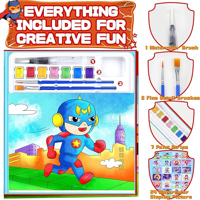 Water Color Painting Set for Kids, Mess Free Watercolor Coloring Books, Arts and Crafts for Boy Ages 3-5 4-8, Travel-Friendly Drawing Kit Gifts for Birthday Christmas