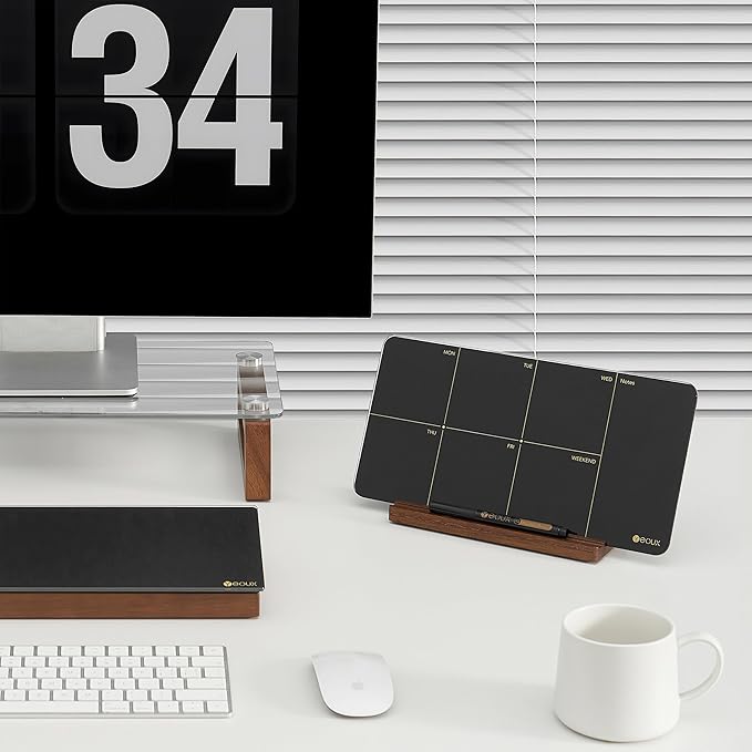 Desktop Black Glass Weekly Planner Dry Erase Whiteboard with Detachable Wood Stand,Small Portable Week Calendar to Do List White Board 12x6 for Office, Home, Schools, Marker&Eraser Included, Yeoux