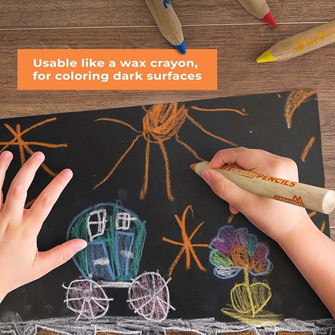 3 In 1 Color Pencil Set for Kids -24 Colored Pencil for Toddlers. Fat Coloring Pencils with Brush and Sharpener - Non-Toxic and Vegan Cute Color Pencils Perfect for Toddler Art Supplies