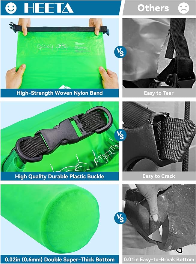 HEETA Dry Bag Waterproof Backpack with Phone Case 5L/10L/20L/30L/40L | Roll Top Lightweight Dry Storage Bag for Women Men, Travel Boating Kayaking Paddle Board Camping Beach Essentials Accessories