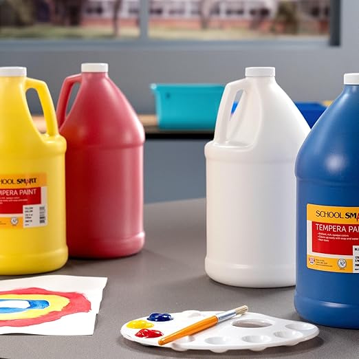 School Smart Washable Tempera Paints for School and Arts and Crafts Use, One Gallon Each, Assorted Primary Colors, Set of 4