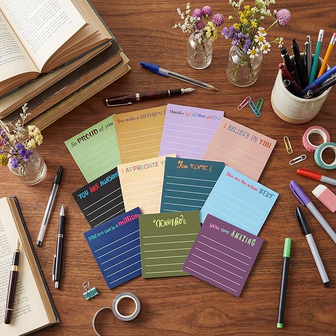 Yinder 24 Pcs Inspirational Sticky Notes Cute Motivational Sticky Notes Pad End of Year Employee Appreciation Gifts Bulk for Teacher Nurse Coworkers Office Supplies 3 x 3'' (Appreciation,Retro)