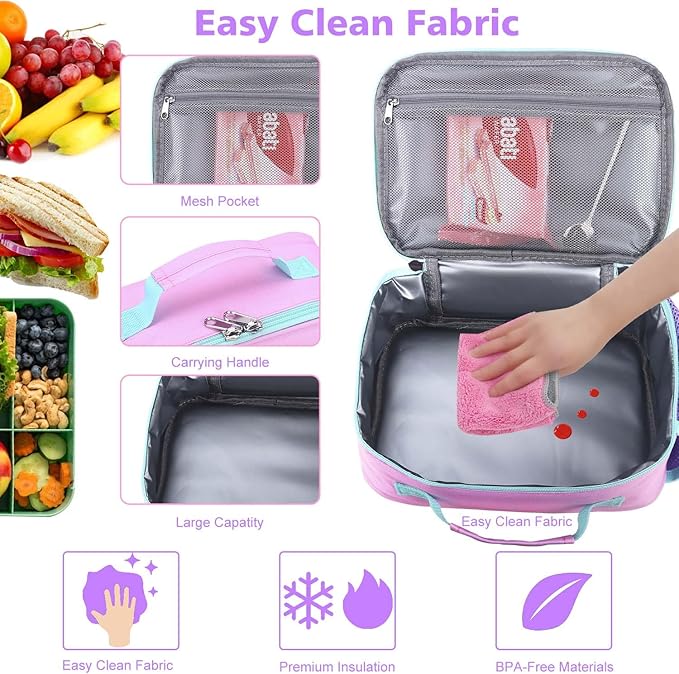 RHCPFOVR Kids Lunch Box for Girls Teens Insulated Lunch Bag Reusable Lunch Tote Kit for School Travel