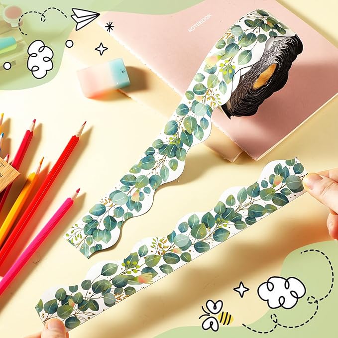 Fuyoooo 49 ft Eucalyptus Magnetic Borders for Classroom Bulletin Board Borders Magnetic Whiteboard Classroom Strips Reusable Rolled Wall Trim for School Teacher Offices Chalkboard (Green)