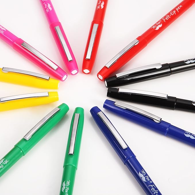 Mr. Pen- Felt Tip Pens, 12 Pack, 0.7 mm, Colorful Felt Tip Pens, Fast Dry, No Smear, Planner Markers for Underlining, Writing, Drawing, Journaling Supplies
