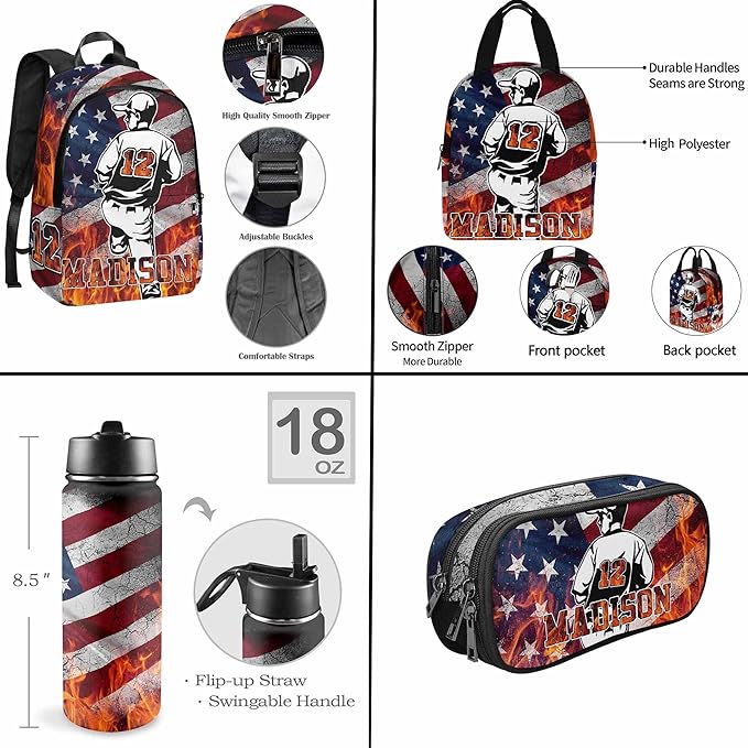 M YESCUSTOM Custom Boys School Backpack, Sports Baseball Personalized Name Kids Bookbag for Boys Elementary Middle School Bags Travel Laptop Backpack Casual Daypacks