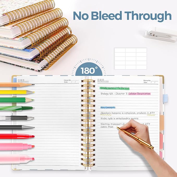 SKYDUE Sprial Notebook With Dividers Tabs, 5 Subject Notebook College Ruled