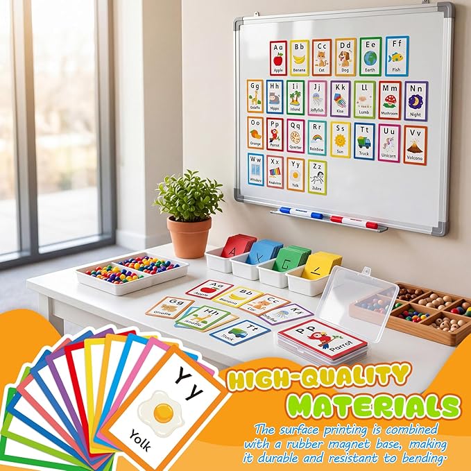 Epakh 26 Pcs Magnetic Alphabet Flash Cards with Storage Box 26 A - Z Letters for Kids, Preschool, ESL, Montessori Learning, Educational Gift for Toddlers, Classroom(Colorful)