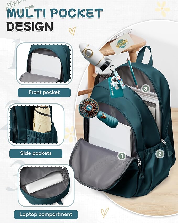 BJLFS Blue Backpack for School Women Girls, Waterproof Bookbag Cute High School Backpack for Men Teen Boys, Lightweight Travel College Backpacks Mochilas Escolares para Casual Daypack Rucksack