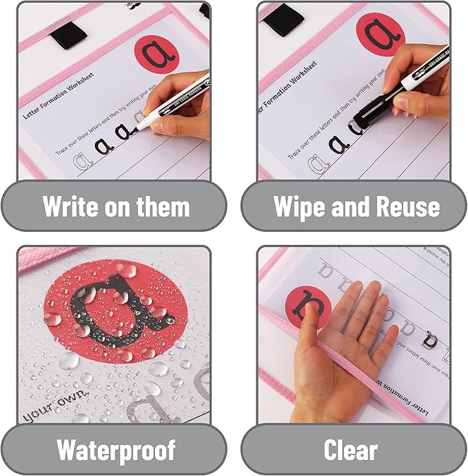 Mr. Pen- Reusable Dry Erase Pocket Sleeves, 10" x 14", 24 Pack, Colorful, Clear Plastic Paper Sleeves, Ticket Holders, Clear Plastic Sheet Protectors, Teacher, School, Classroom Supplies