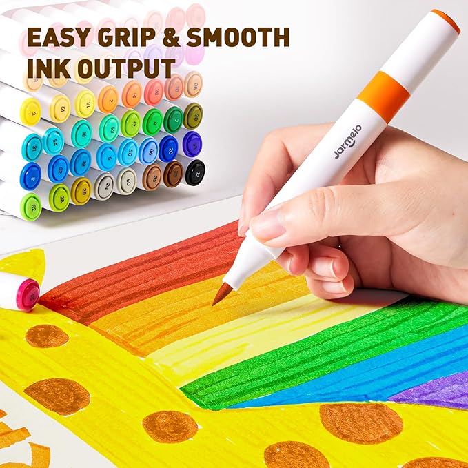 Jar Melo Washable Dual Tip Markers for Kids Ages 8-12, Brush & Chisel Tip, Water-Based Coloring Markers, Double-Tipped 36 Colors Marker Set with Storage Case, School Art Supplies for Boys & Girls