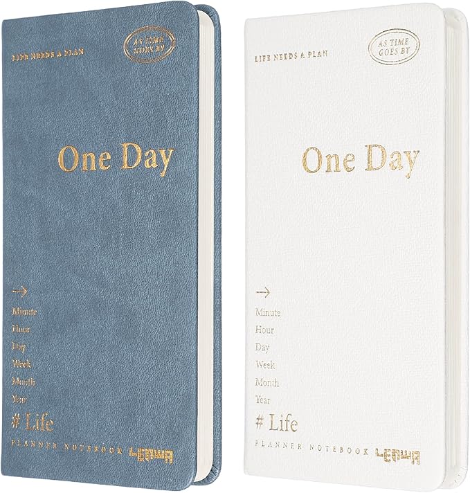 PATIKIL 2Pcs Planner Notebook, 7 x 3.8" 96 Sheets Undated Daily Planner Pocket to Do List Daily Weekly Goals Notebook for Office Home Study Work Time Management Habit Tracker, White, Blue