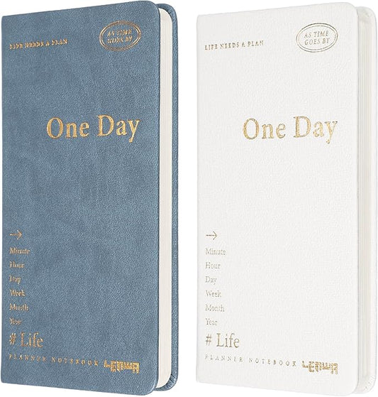 PATIKIL 2Pcs Planner Notebook, 7 x 3.8" 96 Sheets Undated Daily Planner Pocket to Do List Daily Weekly Goals Notebook for Office Home Study Work Time Management Habit Tracker, White, Blue