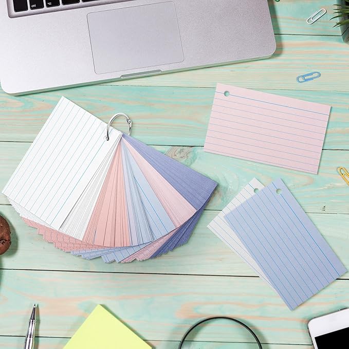 Epakh 300 Pieces Lined Index Cards 180 GSM Thick Flash Cards with Rings Notecards Punched Back to School for Studying Adults Home College Office(3 x 5 Inch,Stylish Colors)