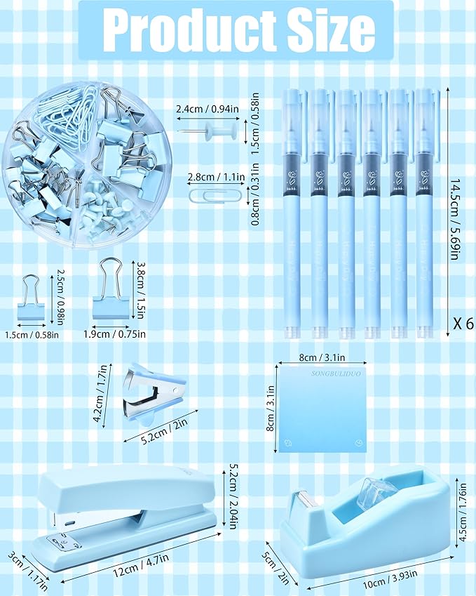 Blue Desk Accessories, 20Pc Office Supplies and 360°Pen Holder Desk Organizers, with Tape Dispenser, Stapler, Staple Remover, Ect, Let the Color Blue Fill Your Desktop