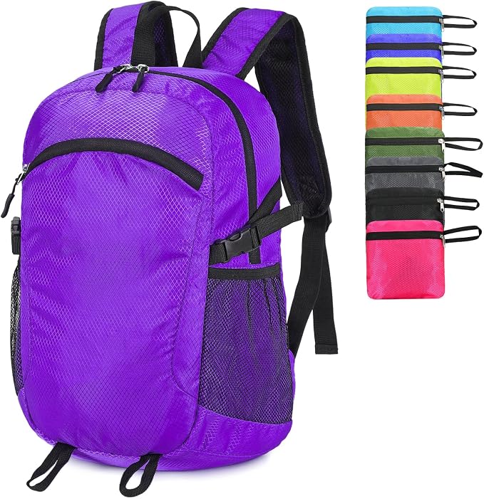 Small Hiking Backpack 15L Travel Lightweight Hiking Packable Daypack Water-Resistant Foldable Backpacks for Women Men Camping (Purple)
