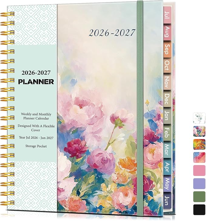 Academic Planner 2026-2027, Weekly and Monthly Calendar Planner from July 2026 - June 2027, 8.5" x 11" A4 Large Daily Agenda Book with Tabs, Flexible Cover, College School Organizer for Student Teacher, Watercolor Floral