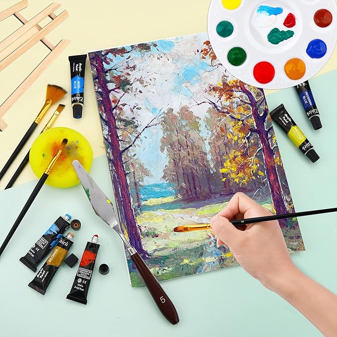 Acrylic Paint Set,56 PCS Professional Painting Supplies with Paint Brushes, 36 Colors Acrylic Paints, 1 Easel, 2 Painting Canvases, Palette, Paint Knives and Art Sponges for Hobbyists and Beginners