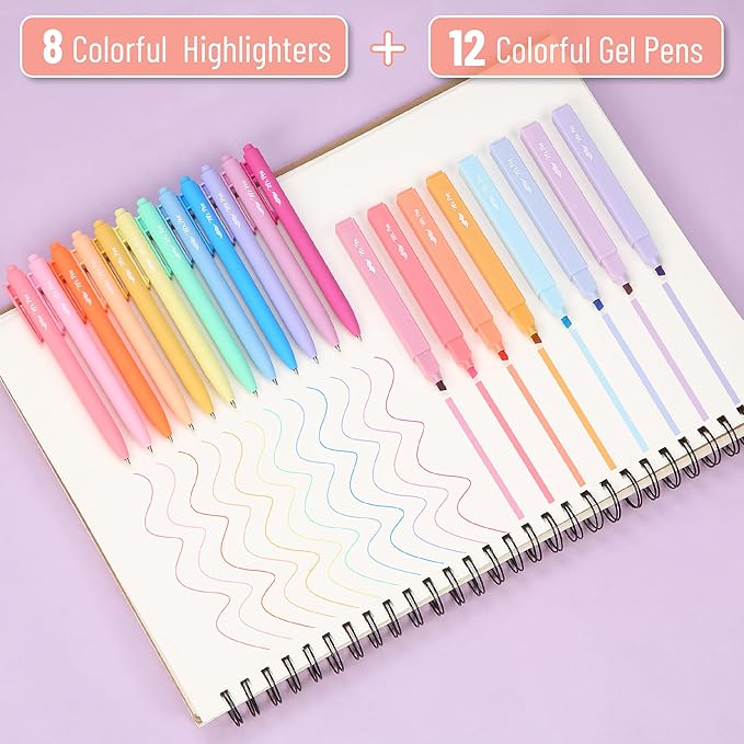 Mr. Pen- Aesthetic Highlighters and Gel Pens, 20 Pack, Pastel Colors Bible Highlighters No Bleed, Fine Point 0.7mm Gel Pens, Fast Dry and No Smear for Bible Journaling, Planner, School Supplies