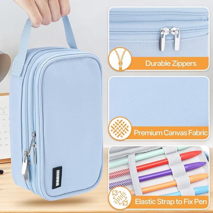 Pencil Case Large, High Capacity Canvas Big Pencil Pouch Organizer Holder | 5 Compartments Pockets Sturdy Zipper, Cute Pencil Case for School Office Student Teen