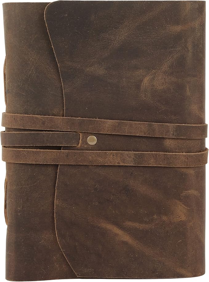 KomalC Handmade Leather Journal | Writing Notebook Diary | Bound Daily Notepad For Men & Women Unlined Paper Medium, writing pad for artist, sketch