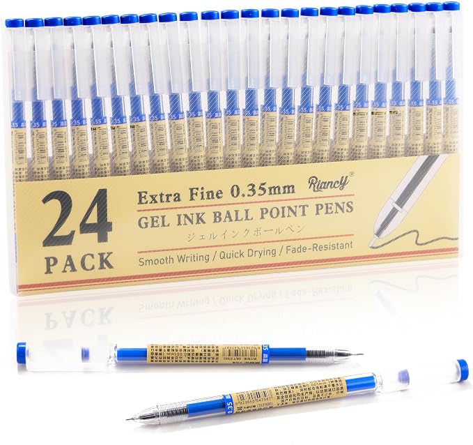 Japanese Style Blue Gel Ink Pens, 0.35mm Extra Fine Point, No Smudge Quick Drying, Japanese Ink Pen for Journal Planners, Thin Notebook Paper, Office School Supplies, 24 Pack, Writing Drawing