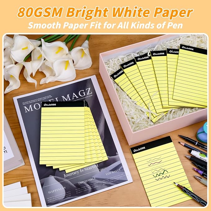 Oleitodh 4x6 Notepads – 48 Pack Yellow Memo Pads Small Writing Pads with Perforated Lined Pages, Mini Note Pads 30 Sheets per Lined Note Pads 4x6, Pocket Notepads for Office School Home Supplies