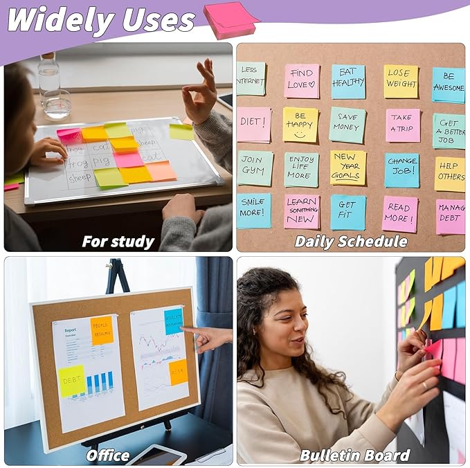 72 Pack Sticky Notes Bulk 3 x 3 in Self-Stick Note Pads Colorful Posted Note in 36 Colors Adhesive Paper Memo 50 Sheets/Pad Easy to Post for Office Home School Meetings Notebook Wall Door Window