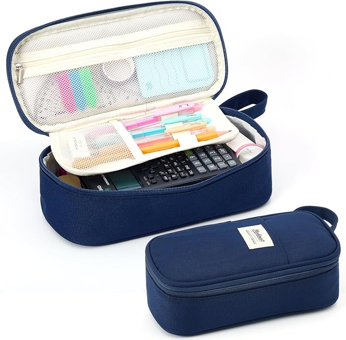 Pencil Case Pouch, Large Capacity Pen Bag Organizer, Cute Aesthetic Pencil Box for Girls Boys Kids, Back to School Supplies, Teacher Supplies Classroom Essentials, Navy Blue
