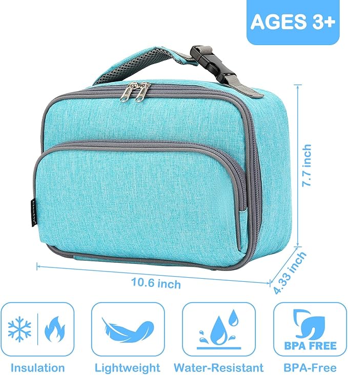 FlowFly Kids Lunch box Insulated Soft Bag Mini Cooler Back to School Thermal Meal Tote Kit for Girls, Boys, Sea Blue