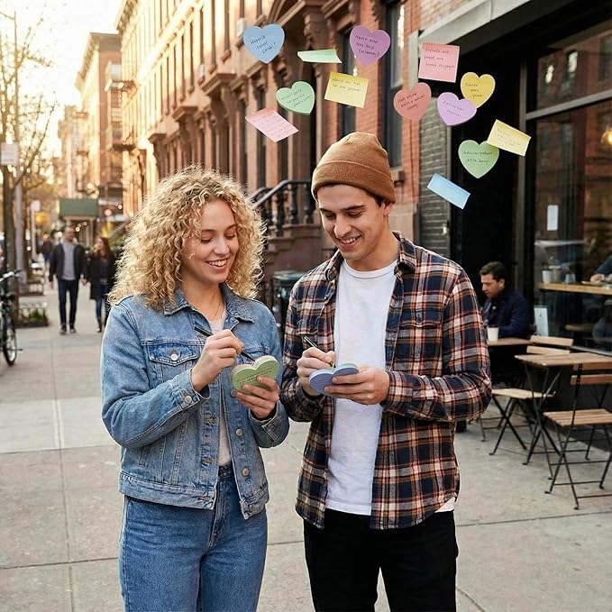 Teling 24 Pack Valentine's Day Sticky Notes Heart Lined Sticky Notes Self Adhesive Love Memo Pads for Valentines Party Exchange Gifts Office Home School 3x3 Inch(Soft Colors,Classic)