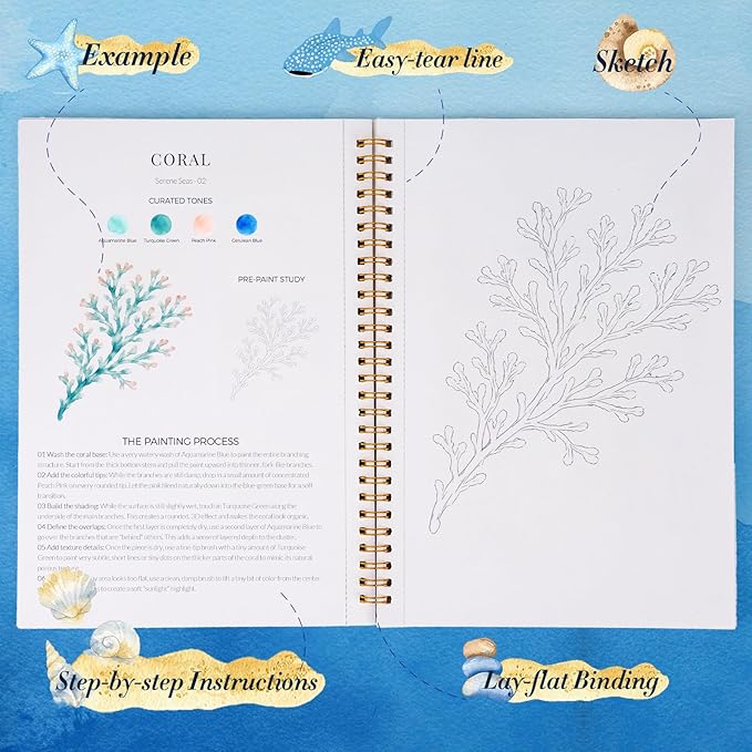 Watercolor Workbook for Beginners,18 Serene Seas Sceneries Water Coloring Book,Relaxing & Easy to Paint Water Coloring Book with 24 Colors-Perfect for Gifting to Creativity & Joy for Adults