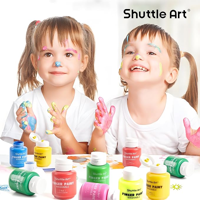 Shuttle Art Washable Finger Paint Set, 15 Colors (2 fl oz) Toddler Paint, Non-Toxic Finger Painting for Toddlers, Kids Arts and Crafts