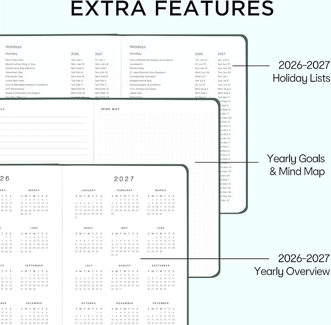 And Per Se Undated Planner, Weekly & Monthly Planner with Goal & Habit Tracker, A5 Leather Hardcover Productivity Journal for Academic Year (Celestial Green)