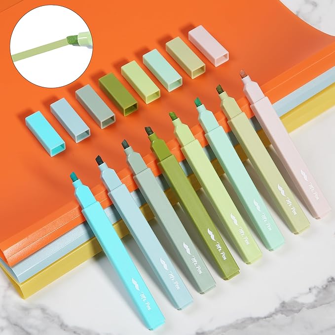 Mr. Pen- Aesthetic Highlighters No Bleed, 8 Pack, Shades of Green, Chisel Tip, Cute Highlighters Assorted Colors for Journaling, Highlighting, Underlining, Fast Dry, Back to School Supplies
