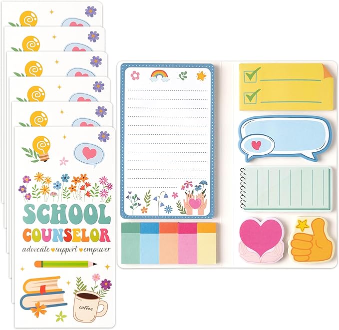 B1ykin School Counselor Sticky Notes Set - Advocate Support Empower Self-Stick Notes Pad, 550 Sheets Writing Memo Pages Sticky Notepad for Teacher Appreciation Gifts, School Office Party Favors (6Pcs)