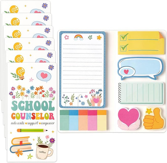 B1ykin School Counselor Sticky Notes Set - Advocate Support Empower Self-Stick Notes Pad, 550 Sheets Writing Memo Pages Sticky Notepad for Teacher Appreciation Gifts, School Office Party Favors (6Pcs)