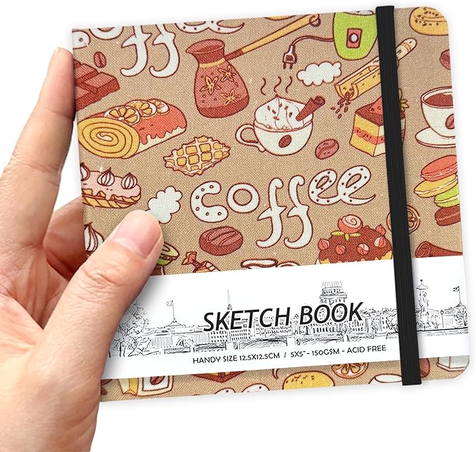 5" x 5" Hardcover Sketch Book,Small Mixed Media Sketch Pad,58 Sheets 150GSM Acid-Free Artist Drawing Paper,Travel Journal Blank Notebook for Adults Painting,Illustration,Art Supplies.Afternoon Tea